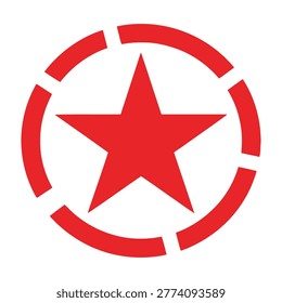 A red star surrounded by broken circular lines on a white background, symbolizing socialism or communism