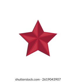 Red star symbol in flat design. Shiny metal badge, celebration medal. Vector illustration isolated.