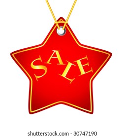 red star tag with golden rope