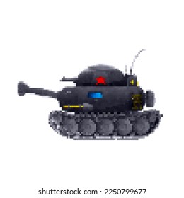 Red star tank  8 bit pixel art vector icon over white