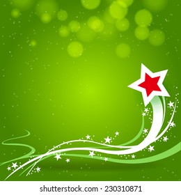 red star with trail and green background