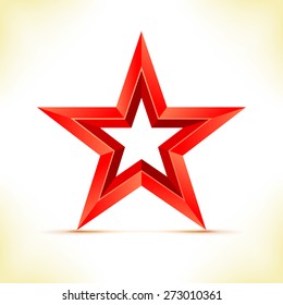 Red star - vector illustration. Star as 3d polygonal object. 