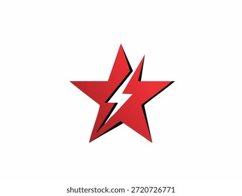 Estrella roja con relámpago blanco, que simboliza la energía, la velocidad y el impacto audaz.