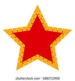 Red star with yellow edging on white background, sign for design, vector illustration