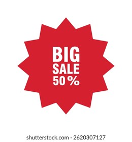 Red Starburst Badge with Bold White Text SALE 50% OFF for Discount and Promotion Advertising Design