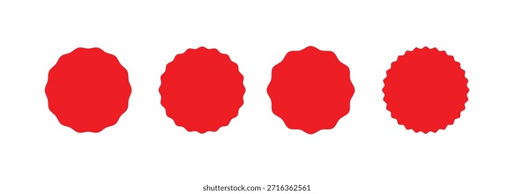 Conjunto de Vector de insignia de estrella roja con borde ondulado para la venta, etiquetas, etiquetas de descuento, carteles, Anuncios. Arte simple de la silueta aislado en el fondo blanco.