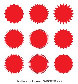 Red starburst icon set on white background.