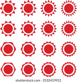 Red starburst icons on white. Speech bubble badges. Star shapes for sale labels. Vector set.