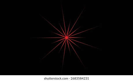 Red Starburst Light Rays on Black Background – Radiating Energy Lines, Digital Illustration of Shining Star or Explosion Effect