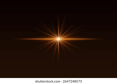 Red starburst light with sharp rays and glow effect. Radiating flare creates elegant highlight for spotlight, flash, or sparkle visuals.