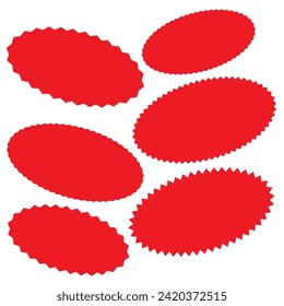 Red Starburst line sticker - collection of special offer sale oval and round shaped sunburst labels and badges. Promo stickers with star edges. Vector.eps10