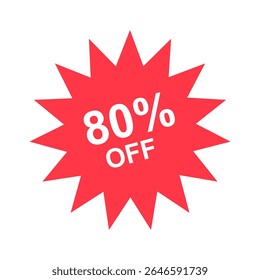 Red starburst sale badge with bold white text displaying "80% OFF"