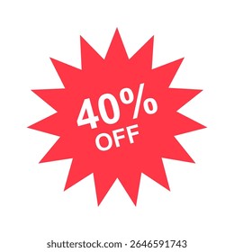 Crachá vermelho de venda com negrito branco exibindo "40% OFF"