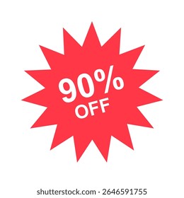 Crachá vermelho de venda com negrito branco exibindo "90% OFF"