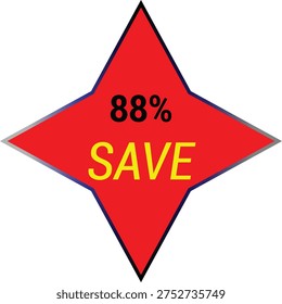 Red starburst shape with eighty eight percent off text for commerce retail and promotional graphics