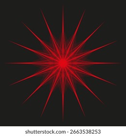 Red starburst shape. Glowing abstract background. Dynamic lines illustration. Vector burst graphic. EPS 10.