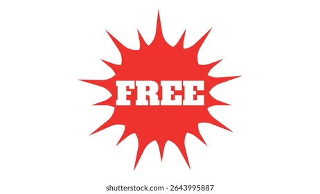Red starburst shape, promotional icon, red star sticker with the inscription FREE, stickers burst star, sale price tag, red round discount icon, wavy edge promo red badges, sunburst promotion tag