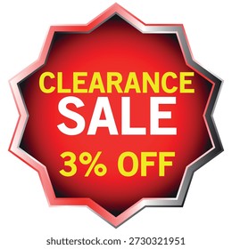 Uma forma estelar vermelha com texto anunciando a venda de folga 3% off Formato de vetor escalável su...