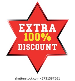 Rote Sternzeichen-Form mit weißem Text EXTRA und DISCOUNT und gelbem Text 100% Skalierbare Vektorform...