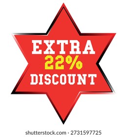 Red starburst shape with white text EXTRA and DISCOUNT, yellow text 22% on white background Scala...