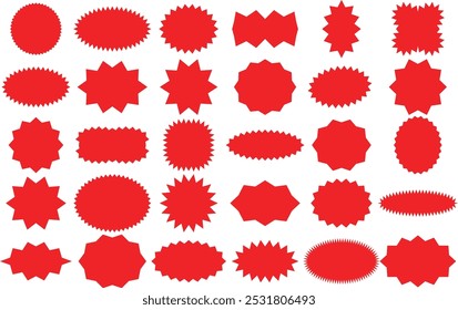 Red starburst sticker and badge vector illustration.