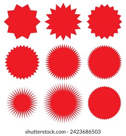 Red starburst sticker set. Black stars collection. Star vector icons. Price sticker, sale sticker, price tag, starburst, quality mark, retro stars, sale or discount sticker. Promotional badge set ,789