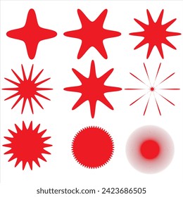 Red starburst sticker set. Black stars collection. Star vector icons. Price sticker, sale sticker, price tag, starburst, quality mark, retro stars, sale or discount sticker. Promotional badge set ,789