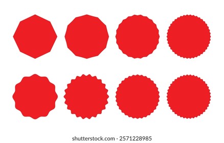 Red starburst sticker set. Price sticker, sale sticker, price tag, starburst, quality mark, retro silhouette. Sunburst sale badges, quality signs, sale icons. Star blank label.	
