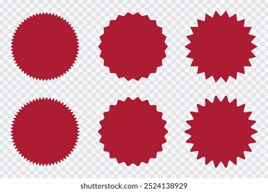 "Red starburst sticker set for sales, price tags, sale icons, and retro badges."
