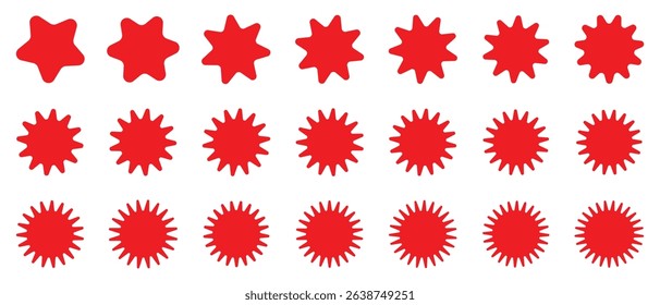 Red starburst sticker set. Special offer price tag. Price sticker, sale sticker, starburst, quality mark, retro silhouette. Sunburst retro sale badge, quality signs, sale icons. star blank label	