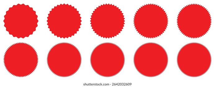 Red starburst sticker set. Special offer price tag. Price sticker, sale sticker, starburst, quality mark, retro silhouette. Sunburst retro sale badge, quality signs, sale icons. star blank label.