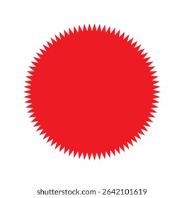 Red starburst, sunburst, burst, badge, sticker, stamp, seal or label, flat vector icon, design element.