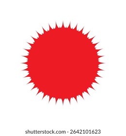 Red starburst, sunburst, burst, badge, sticker, stamp, seal or label, flat vector icon, design element.