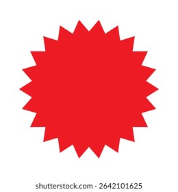 Red starburst, sunburst, burst, badge, sticker, stamp, seal or label, flat vector icon, design element.