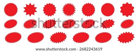 Red starburst vector label isolated on transparent background. Perfect for SALE, DISCOUNT, BEST PRICE and SPECIAL OFFER promo stickers, ads and banners. Circle and oval wavy vintage circles and burst 