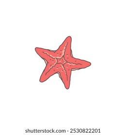 Icono de dibujos animados de estrella de mar roja. Criatura tropical del mar o del océano. Animal marino exótico. Ilustración plana de Vector aislada sobre fondo blanco. Fauna silvestre submarina