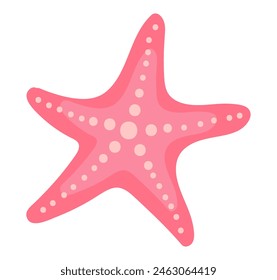 Red starfish in flat design. Tropical underwater mollusk, aquatic creature. Vector illustration isolated.