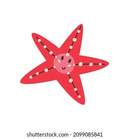 Red starfish hand drawn naive art