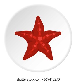 Red starfish icon in flat circle isolated on white background vector illustration for web