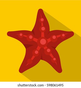 Red starfish icon. Flat illustration of red starfish vector icon for web isolated on yellow background