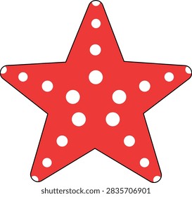 Red starfish with white dots vector illustration for marine ocean pattern design element.