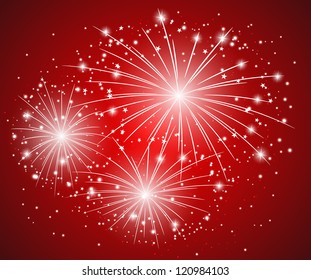 Red starry firework - vector illustration