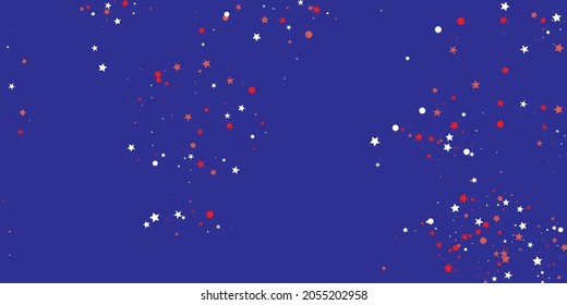 Red Stars Background. Coral Confetti Space. Indigo Starry Wallpaper. Blue Texture Invitation. Sparkling Card. Celebration Card. Glitter Card. Falling Design.