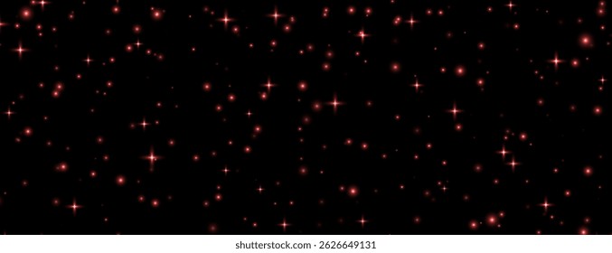 Red stars background, shiny sparkles overlay, magic flares, starry night concept.