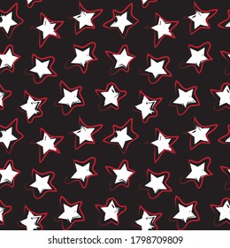 Red Stars brush stroke seamless pattern background for fashion textiles, graphics