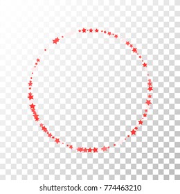 Red Stars Confetti Lines on Transparent Background. Invitation Background. Banner, Greeting Card, Christmas and New Year card, Postcard, Packaging, Textile Print. Beautiful Starry Sky