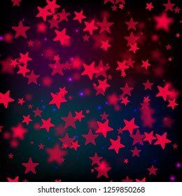 Red stars. Dark space background. with bokeh. Vector illustration background. Vector