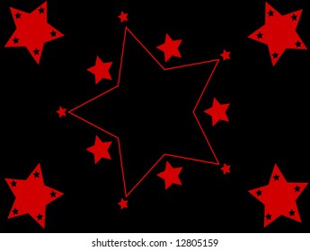 Red stars of different size on black background