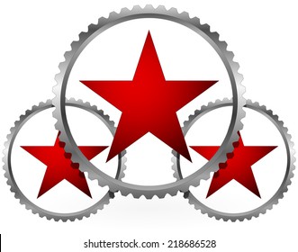 Red stars in gears composition