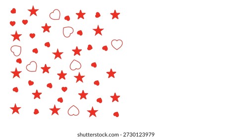 Estrelas vermelhas e padrão de corações em um fundo branco para um design festivo ou romântico